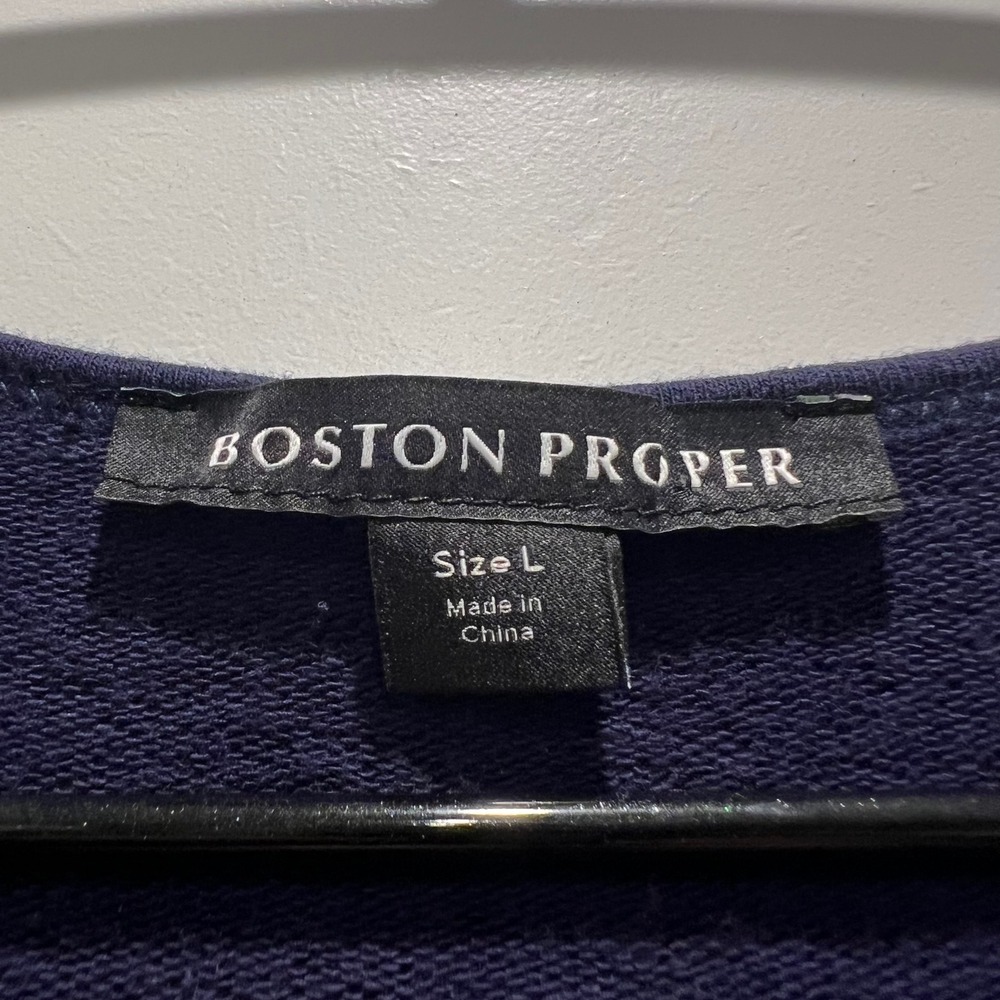 Boston Proper Maxi Dress Womens L Navy Blue Gold Stripe Tank Slit 2BB543 - Picture 3 of 7